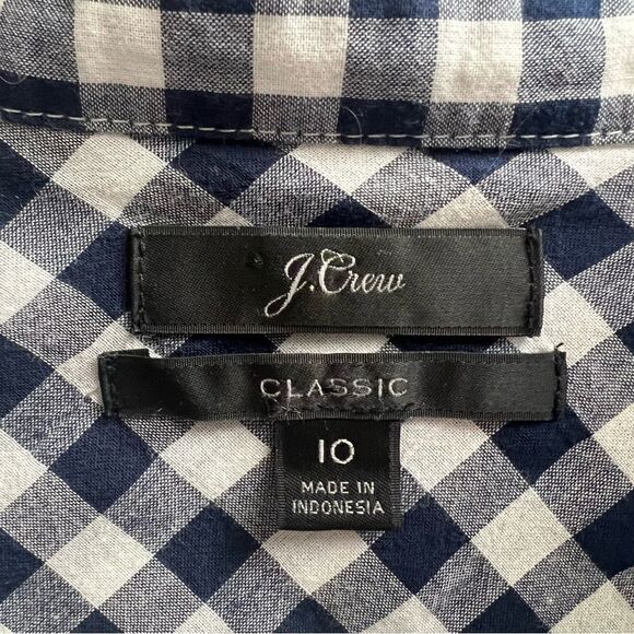 J crew lightweight navy/white checkered button down 10 - Picture 3 of 5